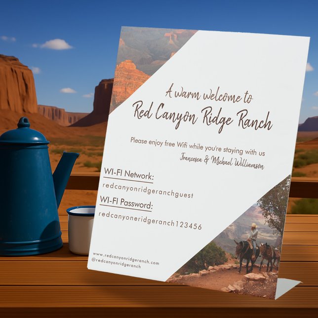 Vacation Rental Guest WIFI & Welcome-Custom Photo Pedestal Sign (Creator Uploaded)