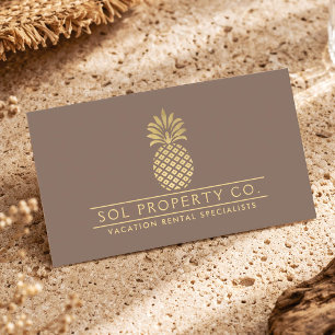 Vacation Rental Host Gold Pineapple Luxury Taupe  Business Card