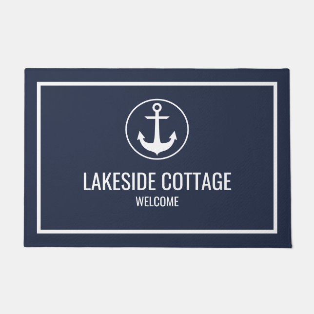 Vacation Rental Navy Anchor Nautical Airbnb Doormat (Front)
