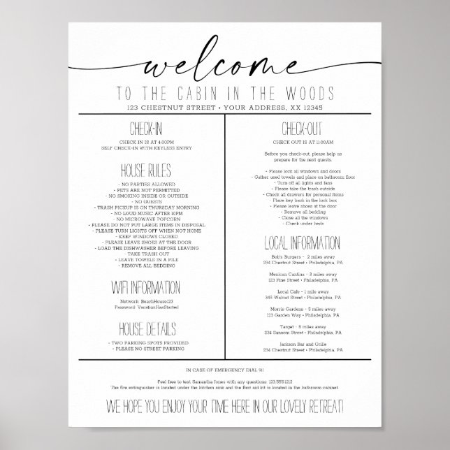 Vacation Rental Welcome Guide House Rules Poster (Front)