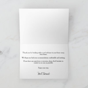 Vacation Rental White Welcome Note Card 2