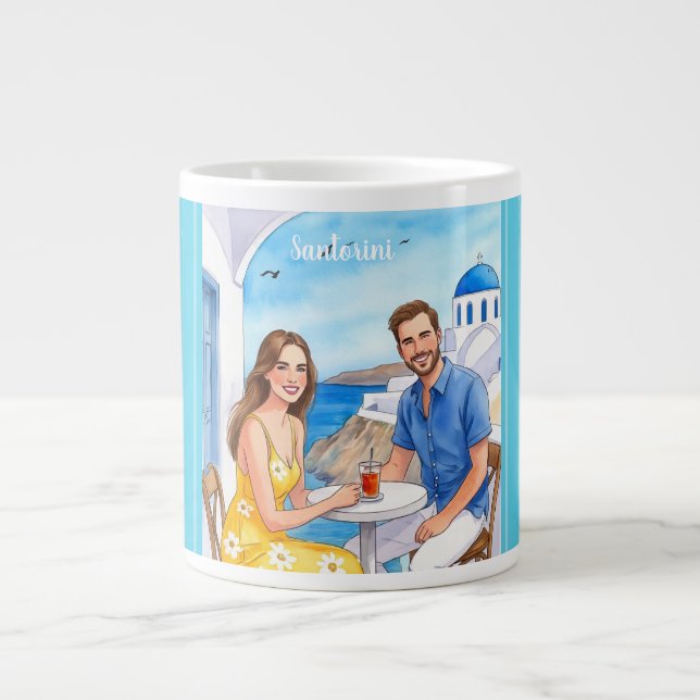 Vacation,Romantic Getaway in Santorini Large Coffee Mug (Front)