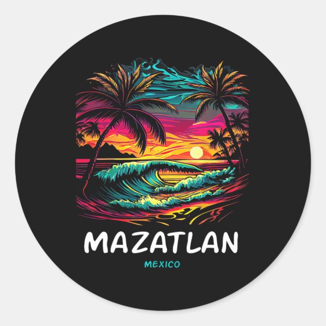 Vacation Souvenir Palm Tree Mazatlan  Classic Round Sticker (Front)