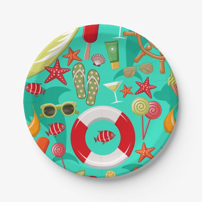 vacation summer beach pattern     paper plate (Front)