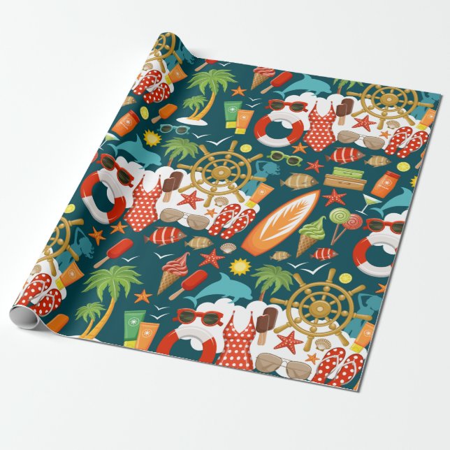 vacation summer party beach pattern wrapping paper (Unrolled)