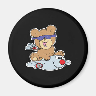 vacation teddy bear in plane magnet