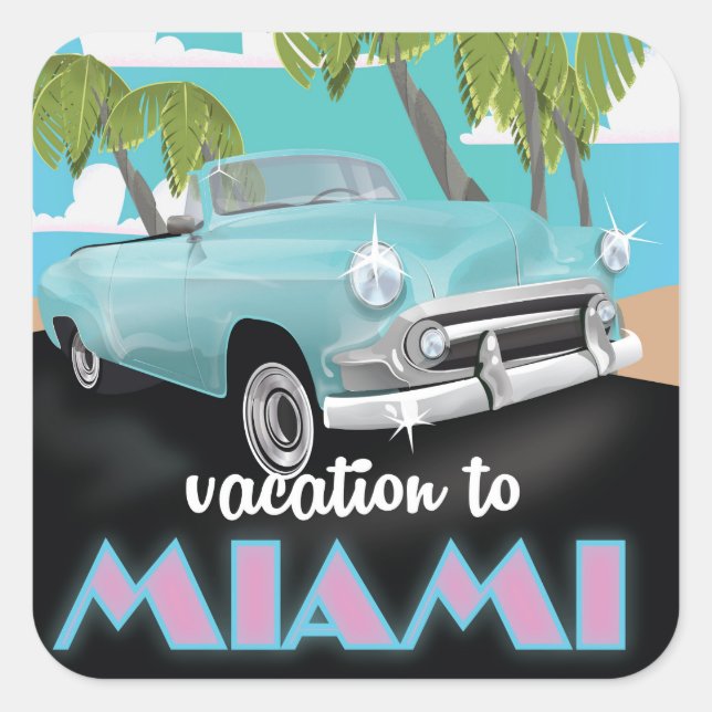 Vacation to Miami Travel poster Square Sticker (Front)