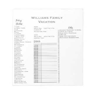 Vacation Travel Check List Schedule Planner Notepad