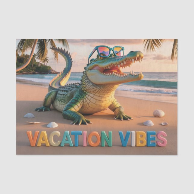 "Vacation Vibes" Cool Crocodile on Beach Tissue Paper (Front)