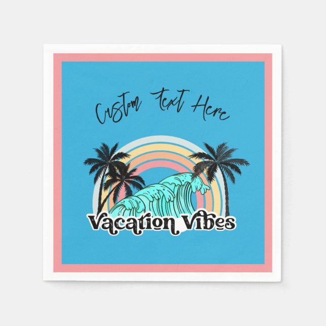 Vacation Vibes Ocean Waves Rainbow Palm Tree Napkin (Front)