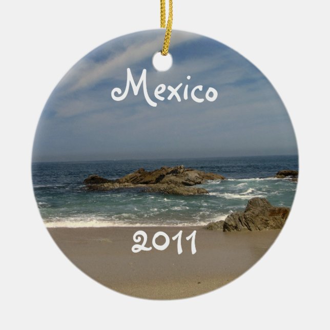 Vacation View; Mexico Souvenir Ceramic Tree Decoration (Front)