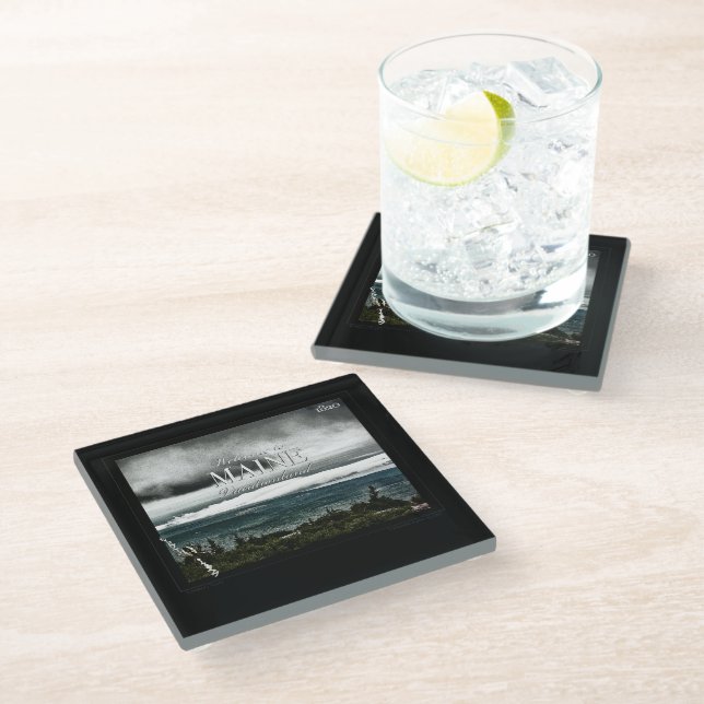 Vacationland, Maine Glass Coaster (Angled)