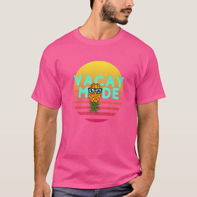 Vacay Mode Retro Swinger Upside Down Pineapple   T-Shirt (Front)