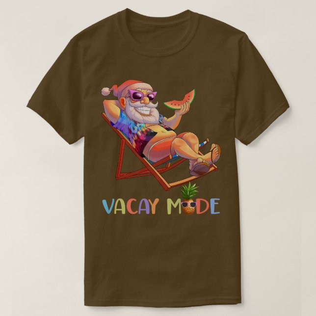 Vacay Mode Santa Claus On Beach Chair Eating Water T-Shirt (Design Front)