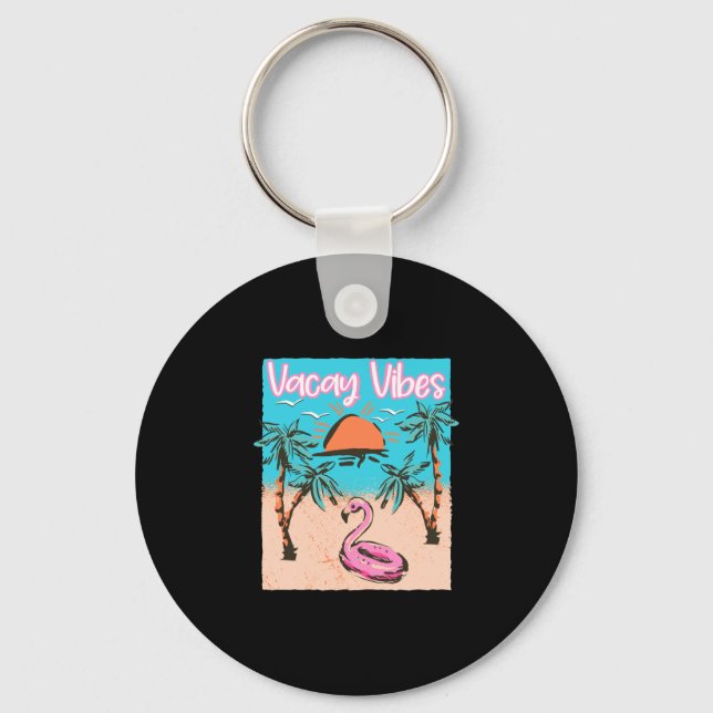 Vacay vibes beach flamingo summer vacation key ring (Front)