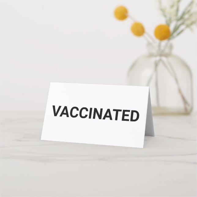 Vaccinated, black white customisable table sign loyalty card (Front)