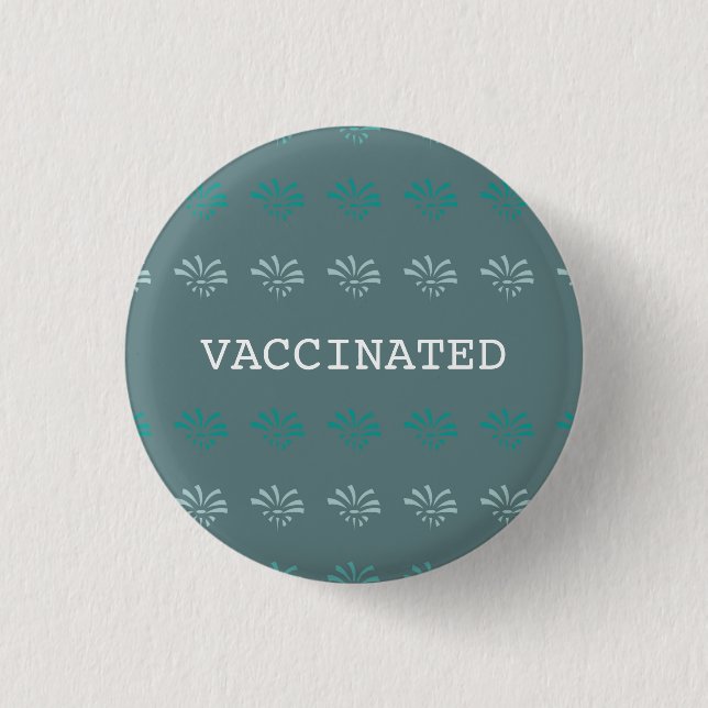VACCINATED blue floral printed 3 Cm Round Badge (Front)