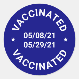 Vaccinated cobalt blue white custom dates classic round sticker