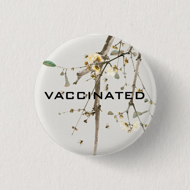 Vaccinated Coronavirus Pandemic Floral Branches 3 Cm Round Badge (Front)