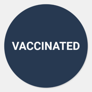 Vaccinated dark navy blue white customisable classic round sticker