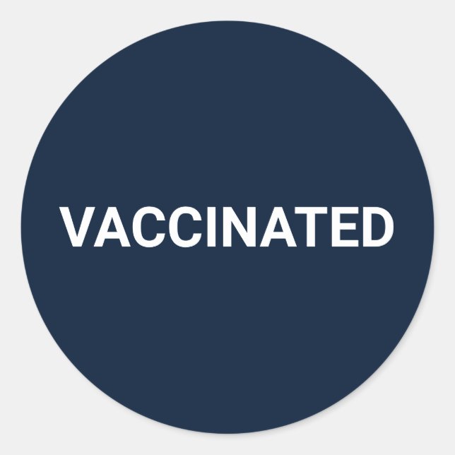 Vaccinated dark navy blue white customisable classic round sticker (Front)