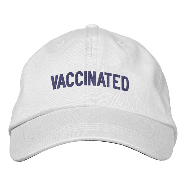 Vaccinated, dark purple violet white embroidered hat (Front)