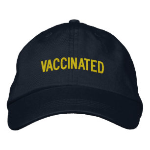 Vaccinated, golden yellow text embroidered hat