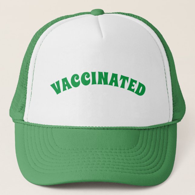 Vaccinated green and white trucker hat (Front)