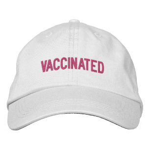 Vaccinated, hot pink white embroidered hat