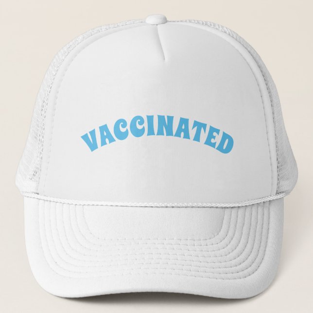 Vaccinated light blue and white trucker hat (Front)