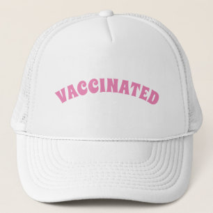 Vaccinated pink and white trucker hat