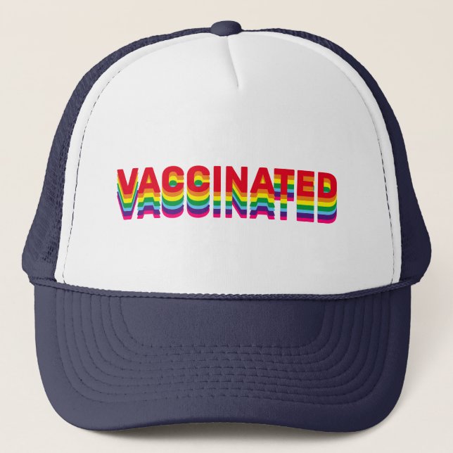 Vaccinated pride lgbt gay queer rainbow retro trucker hat (Front)