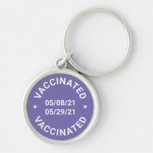 Vaccinated with custom dates and text lilac white key ring