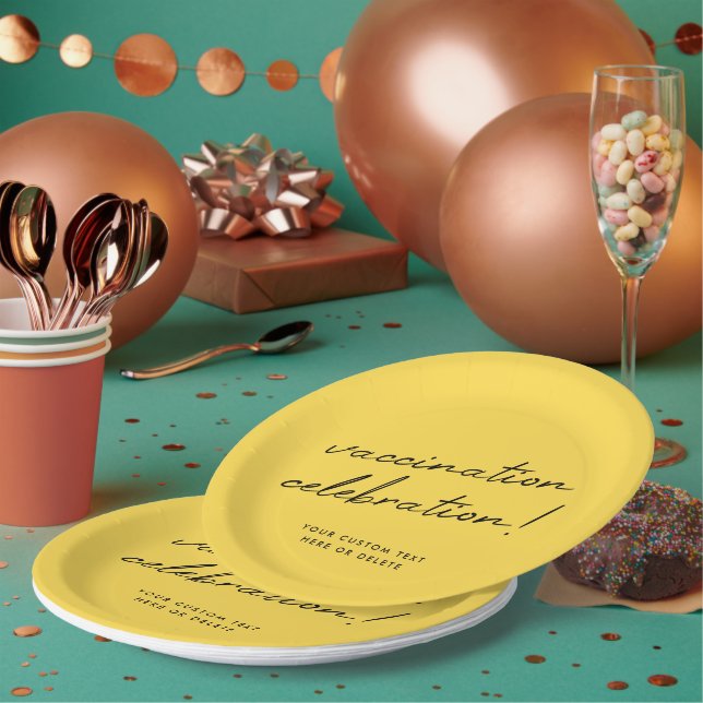 Vaccination Celebration | Modern Yellow Party Paper Plate (Multi)