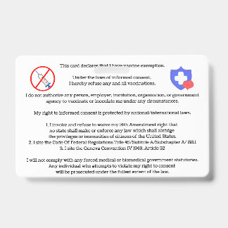Vaccine Exemption Card ID Badge