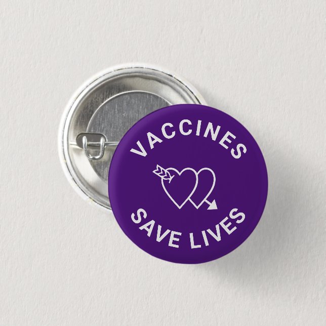 Vaccines save lives purple white hearts cute 3 cm round badge (Front & Back)