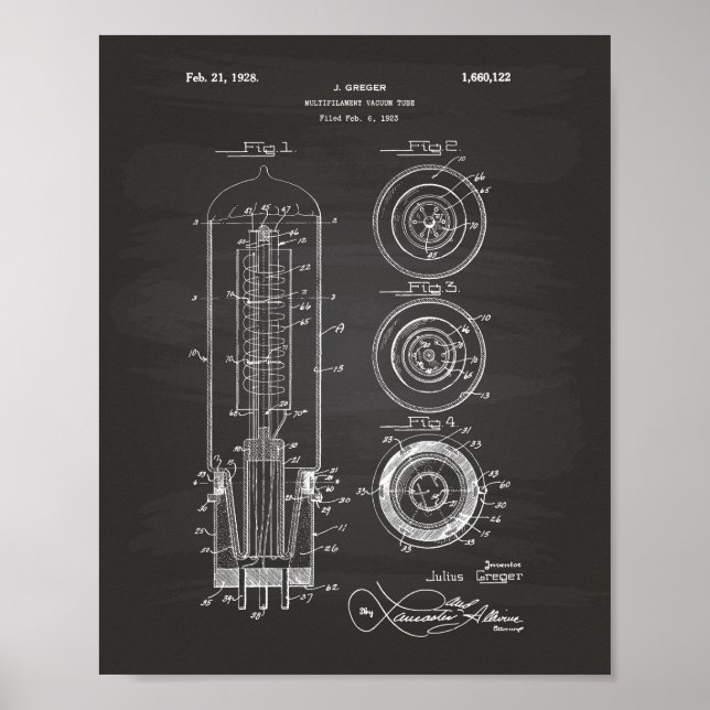 Vacuum Tube 1928 Patent Art Chalkboard Poster (Front)