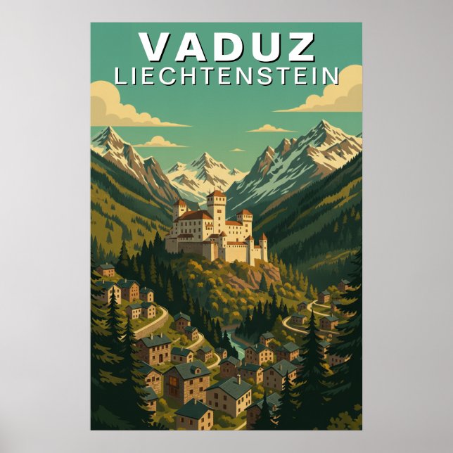 Vaduz, Liechtenstein Alpine Hillside Travel Poster (Front)