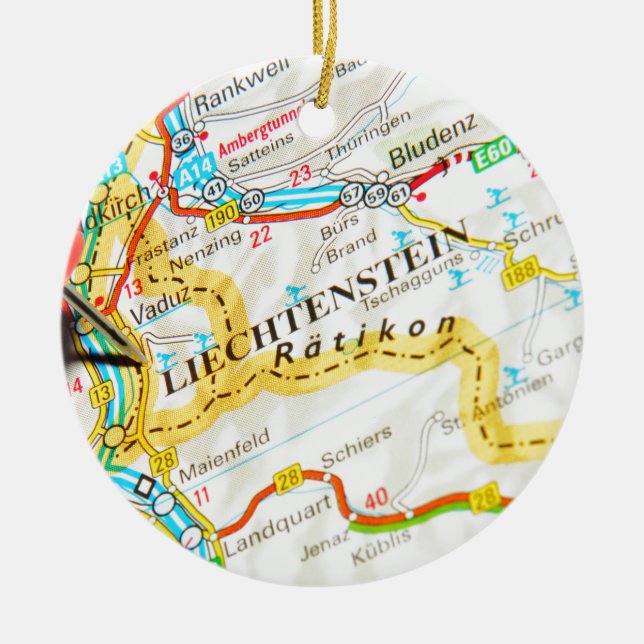 Vaduz, Liechtenstein Ceramic Tree Decoration (Front)