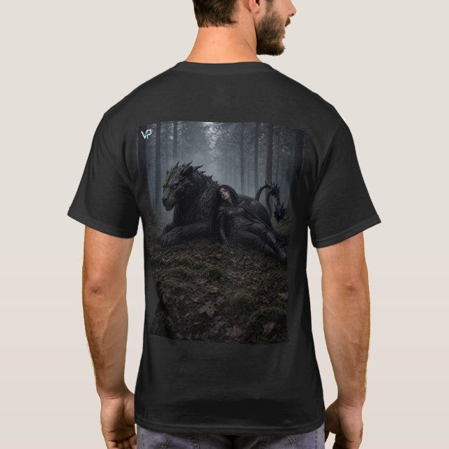 Vaela resting with Acefang T-Shirt (Back)