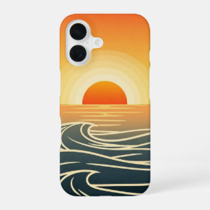Vagues Rétro au Coucher du Soleil sur l'Océan iPhone 16 Case