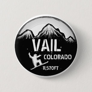 Vail Colorado black white snowboard art button