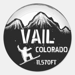 Vail Colorado black white snowboard art stickers