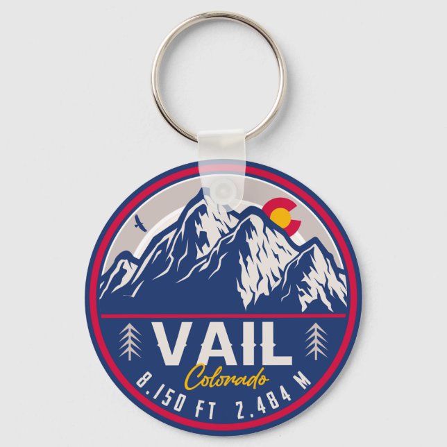 Vail Colorado Mountain Retro Sunset Souvenirs Key Ring (Front)