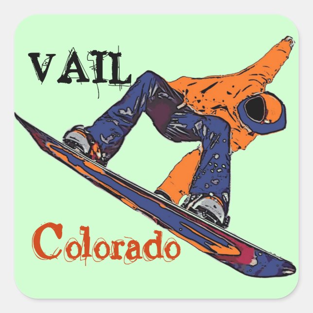 Vail Colorado orange blue snowboarder stickers (Front)