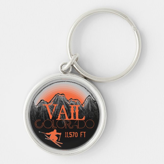 Vail Colorado orange ski mountain keychain (Front)