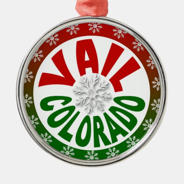 Vail Colorado red green snowflake ornament (Front)