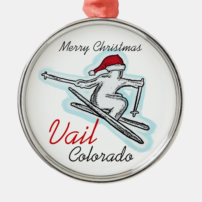 Vail Colorado santa skier hat ornament (Front)
