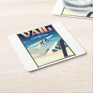 Vail Colorado vintage travel poster Square Paper Coaster