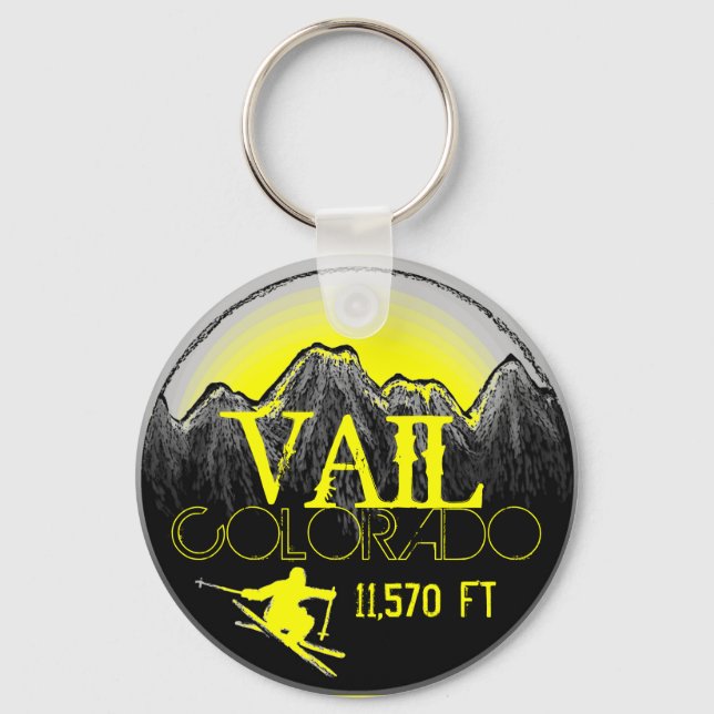 Vail Colorado yellow ski mountain keychain (Front)